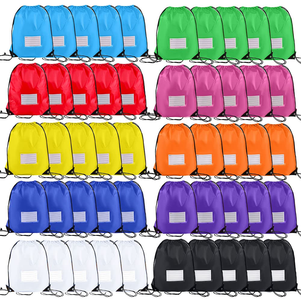50 Pcs Drawstring Bags,Bulk Draw String Backpack, Cinch Bag Sackpack for Travel Gym Sport, 10 Colors