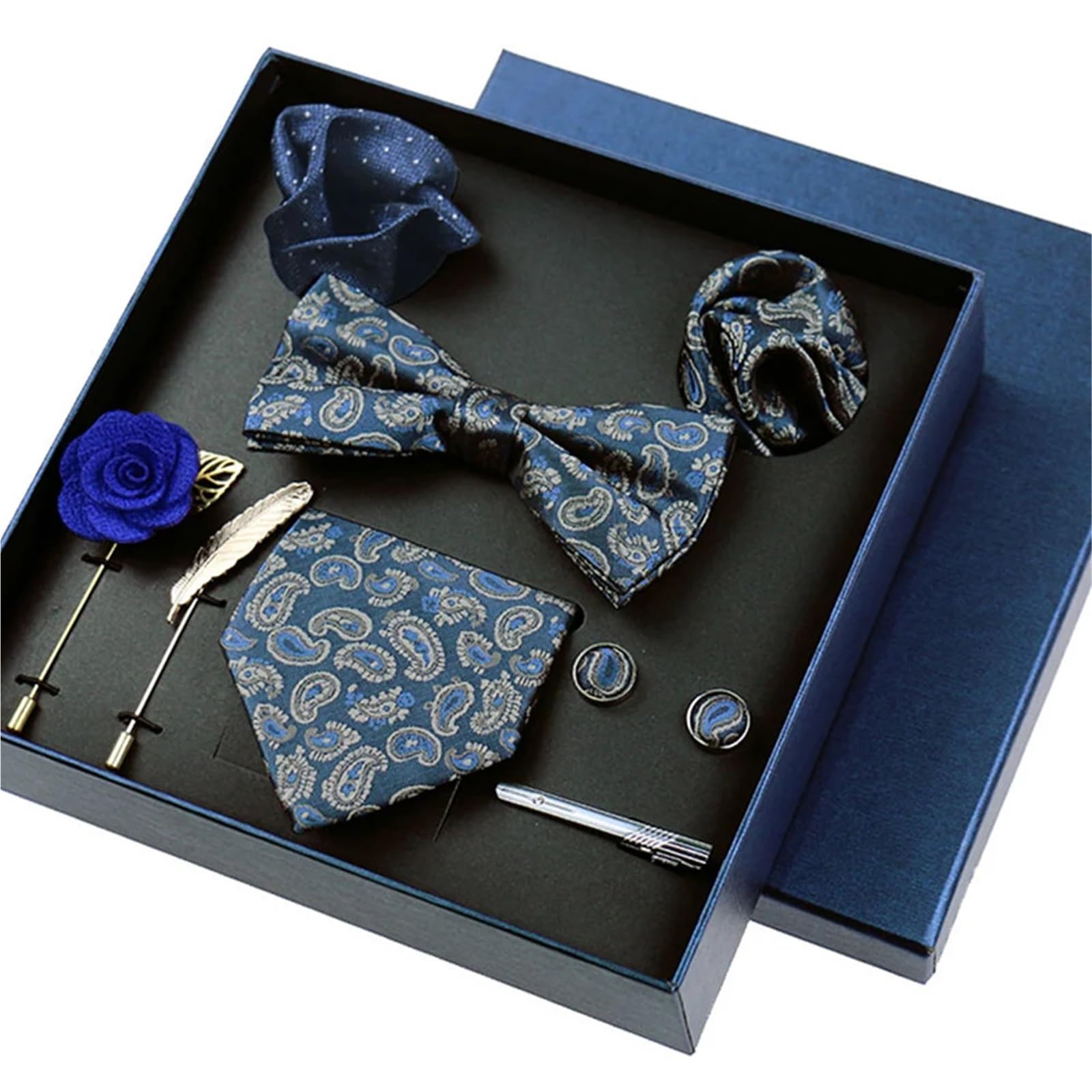 Conjunto de 8 piezas corbatas negocios for hombre, broches florales, Pin, gemelos, Clips corbata, pajarita mariposa Para Bodas
