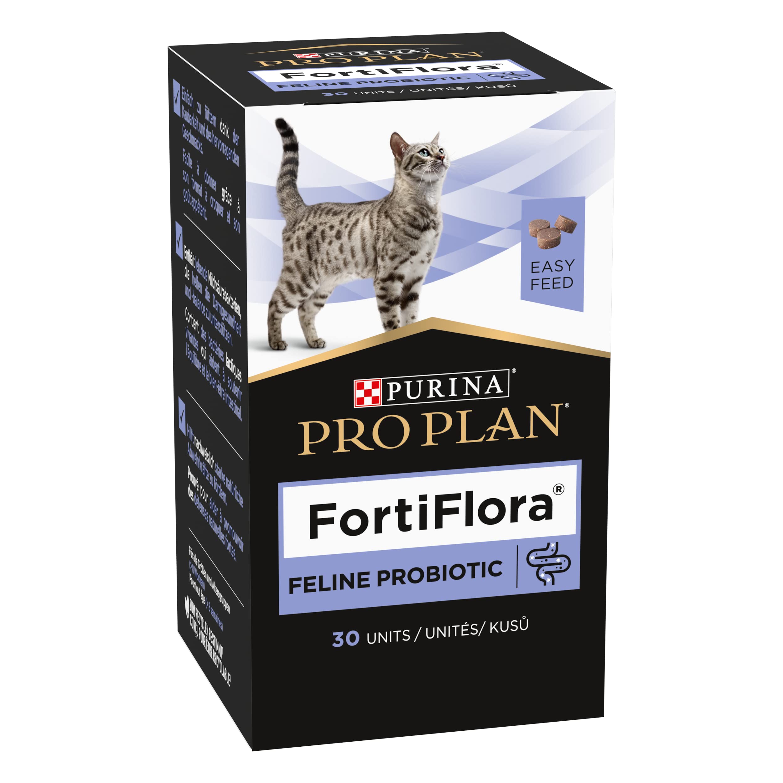 Pro Plan Forti Flora, mangime complementare per gatti per sostenere la salute intestinale, con probiotici, confezione da 4 (4 x 30 compresse masticabili)