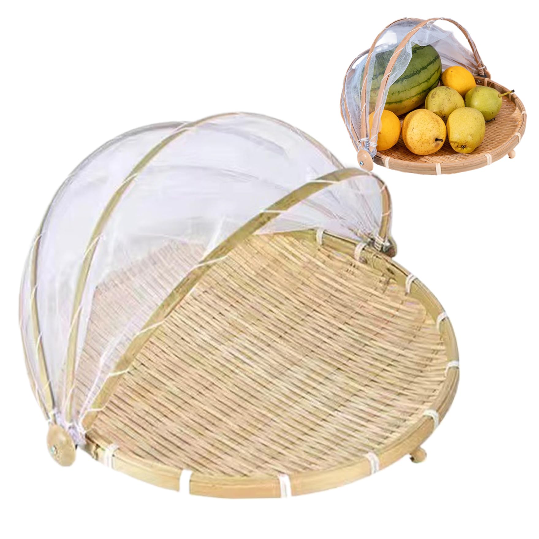 Cesta de frutas contra insectos con carpa de comida redonda portátil de bambú natural
