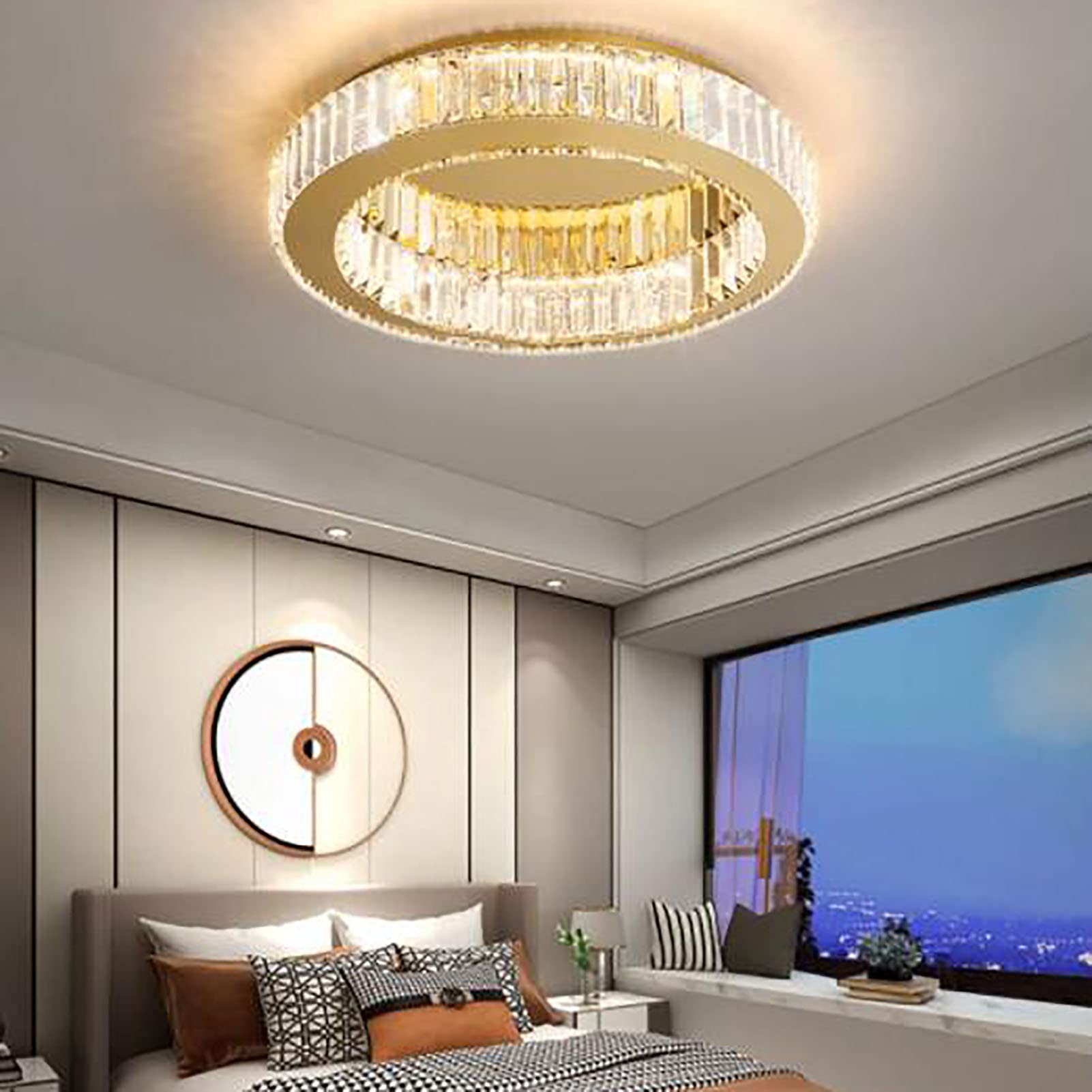 Cristal Plafón Cepillado Oro Redondo Aproximadamente Luces De Techo Para Cocina Dormitorio Fogón Entrada Comedor,Regulable Montaje Empotrado Led Lámpara De Techo-El oro no tiene diodo aurora 40*11cm