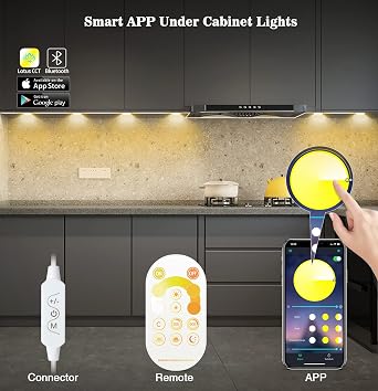 Daymeet Under Cabinet Lights for Kitchen, Dimmable LED Puck Lights Kit LED Closet Light, Plug in Under Counter Light USB Indoor Night for Shelf, Bedroom