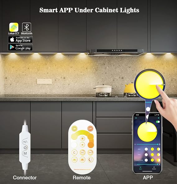 Daymeet Under Cabinet Lights for Kitchen, Dimmable LED Puck Lights Kit LED Closet Light, Plug in Under Counter Light USB Indoor Night for Shelf, Bedroom