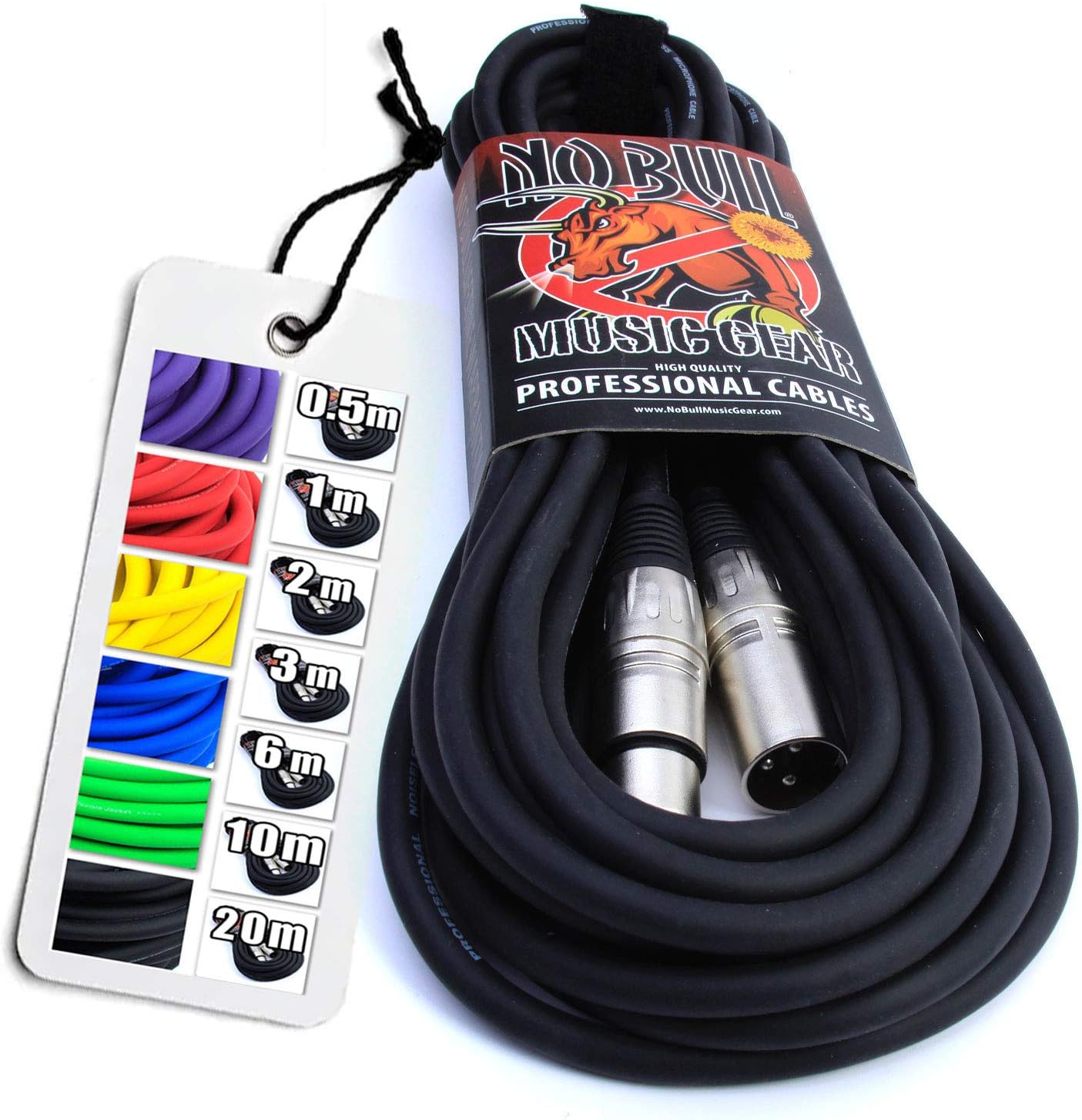 No Bull Nordell Music Gear' Premium XLR Cable (Black, 10m): Achieve a Clearer Audio Signal with Balanced Male to Female Microphone Lead, plus Cable Tie