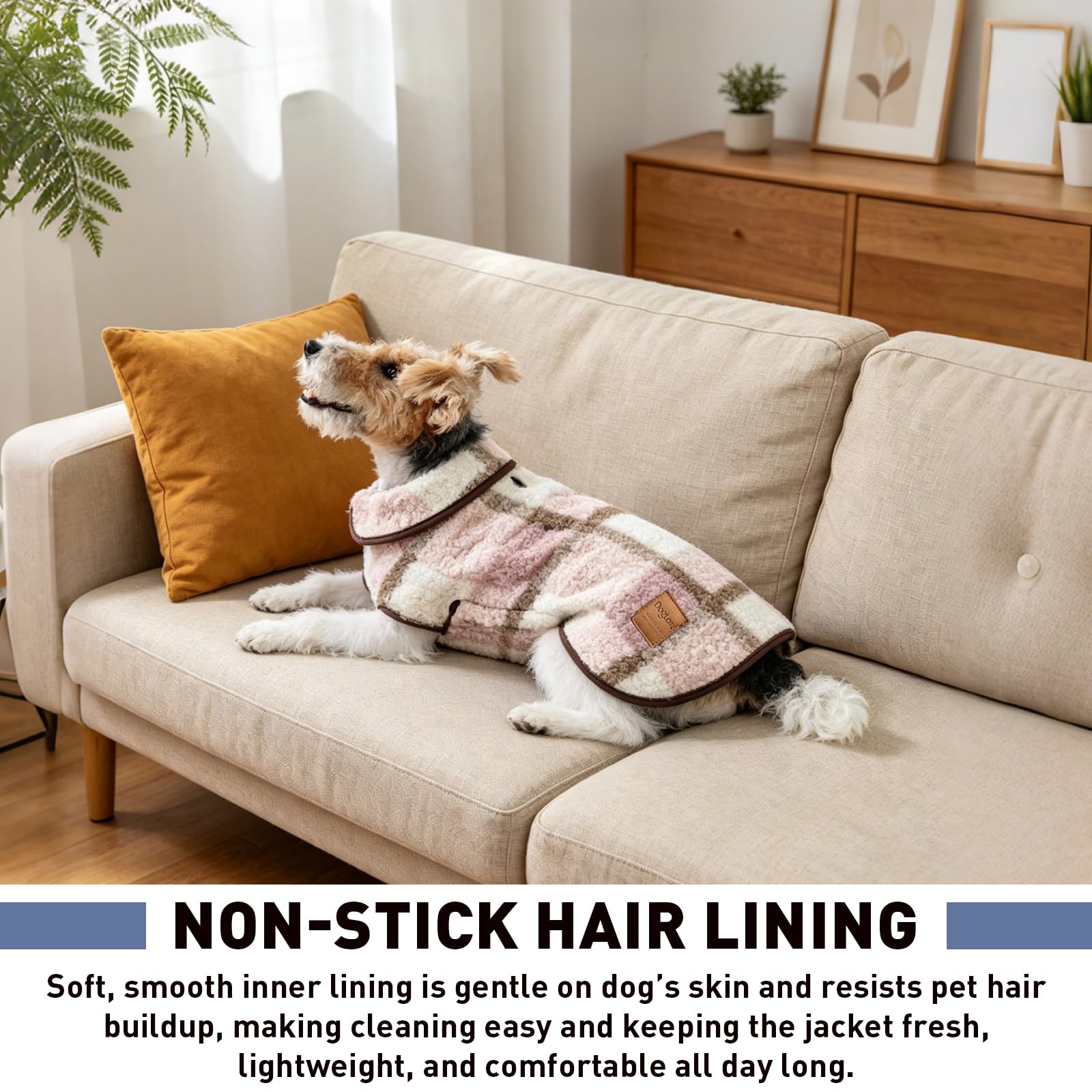 Abrigo de invierno a cuadros para perro, chaleco cálido para perros, rosa, S | Forro de pelo antiadherente, resistente al viento, gancho y bucle