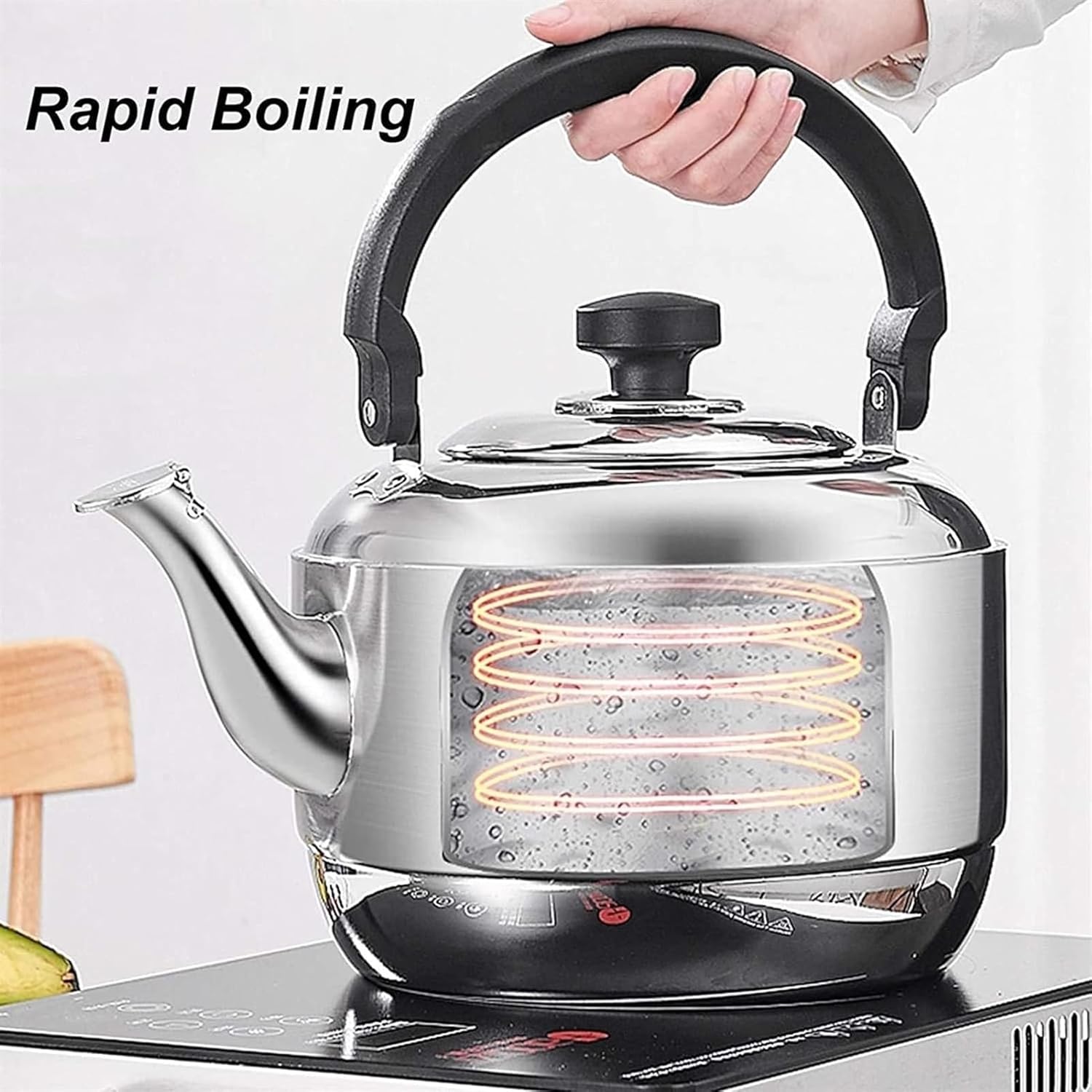 Teapot, Whistling 304 Stainless Steel Tea Kettle for Stove Top, with Ergonomic Handle, Suitable to Boiling Water & Tea on Induction Stove, Gas Stove Top(5L)