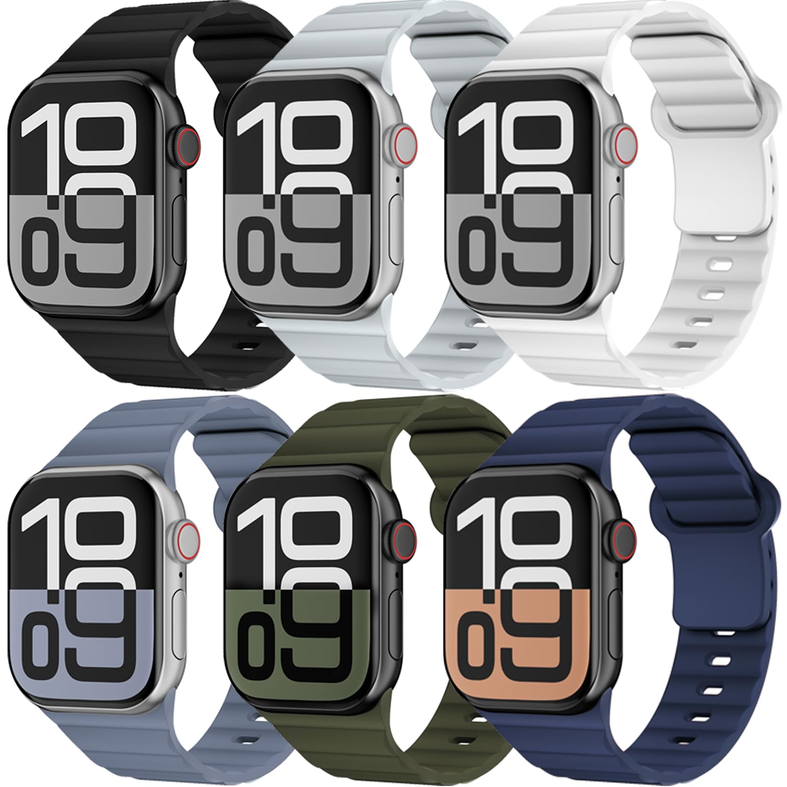 6 Pack Sport Bands for Apple Watch Band 40mm 41mm 42mm 38mm 44mm 45mm 46mm iWatch bands for Women Men,Waterproof Silicone Strap Wristband for Apple