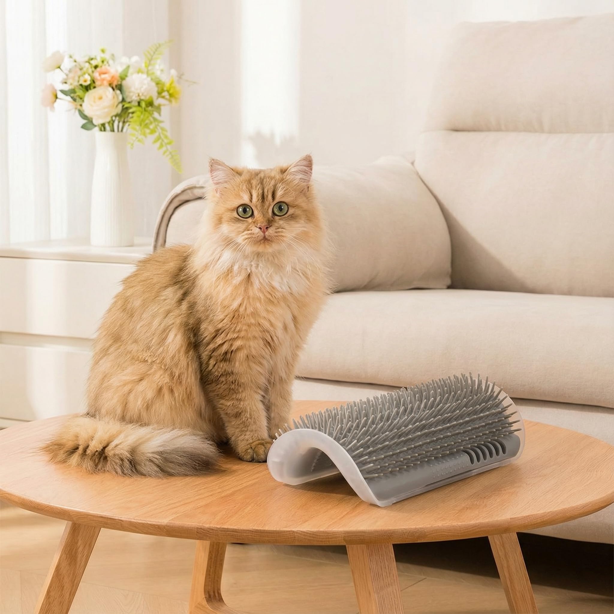 Cat Scratcher, Gray Soft Silicone Grooming Supplies Wall Mounted Corner Cat Scratcher Curls Face Rubbing Post Self Groomer for Indoor Massage and Shedding Hair Removal - image 5