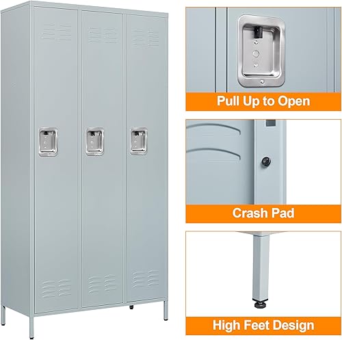 Vista 43 de Taquillas de metal para empleados, armario de almacenamiento de acero con 5 puertas para el hogar, oficina, escuela, gimnasio (blanco)