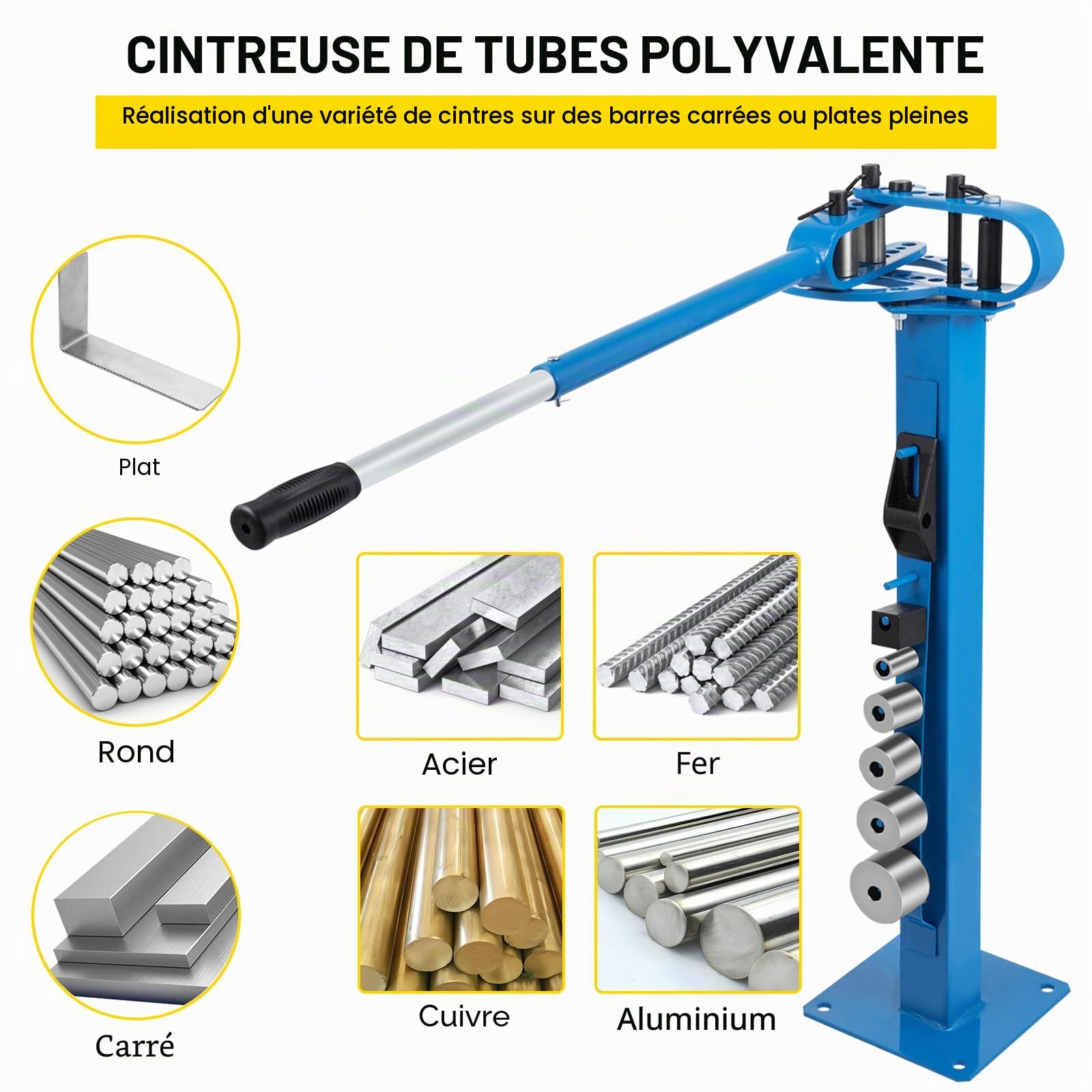 VEVOR Cintreuse Manuelle Presse de plancher en métal type de sol 7 matrices Poignée télescopique montable de 1-3 "