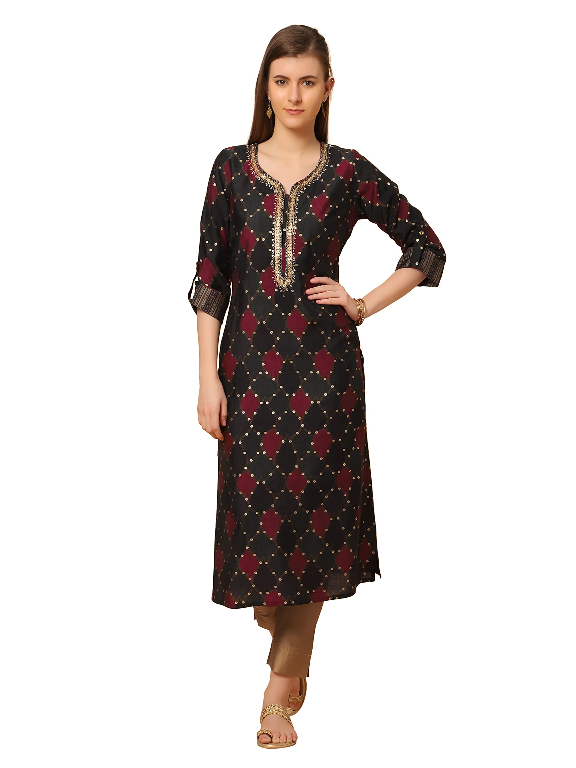sanaa Women's Viscose Printed Long Kurti Coal Color (J-2354)
