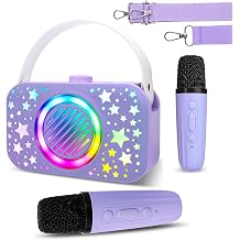 Kids Karaoke Machine with 2 Mics Voice Changer with Portable Strap