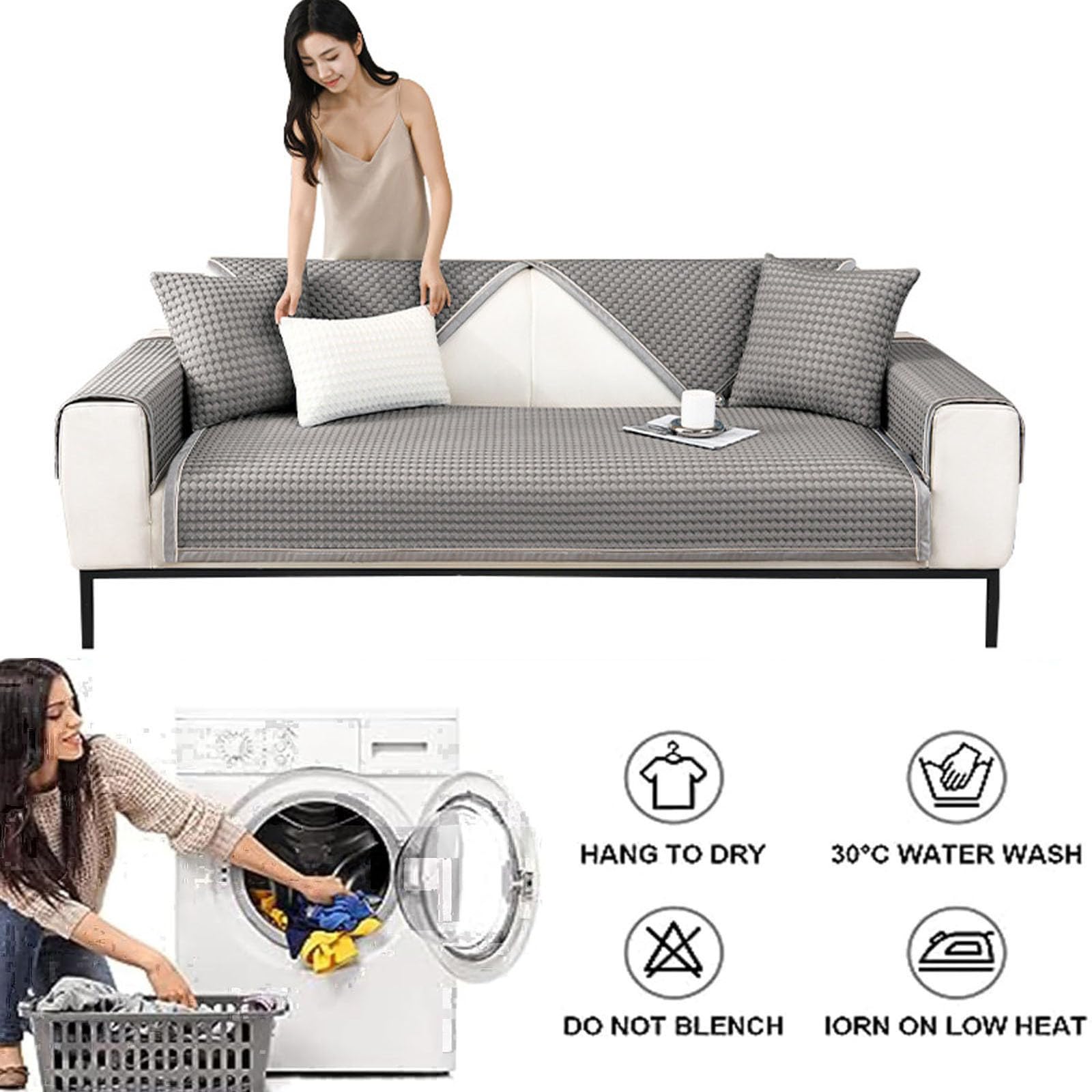 Generisch Kühlende Sofabezug,Couch Überzug Sofaläufer Sofaschoner rutschfest Dekorativer Überwurf Kissenschutz für Wohnzimmer Sofadecken für Sitzfläche,Grey,110x210cm