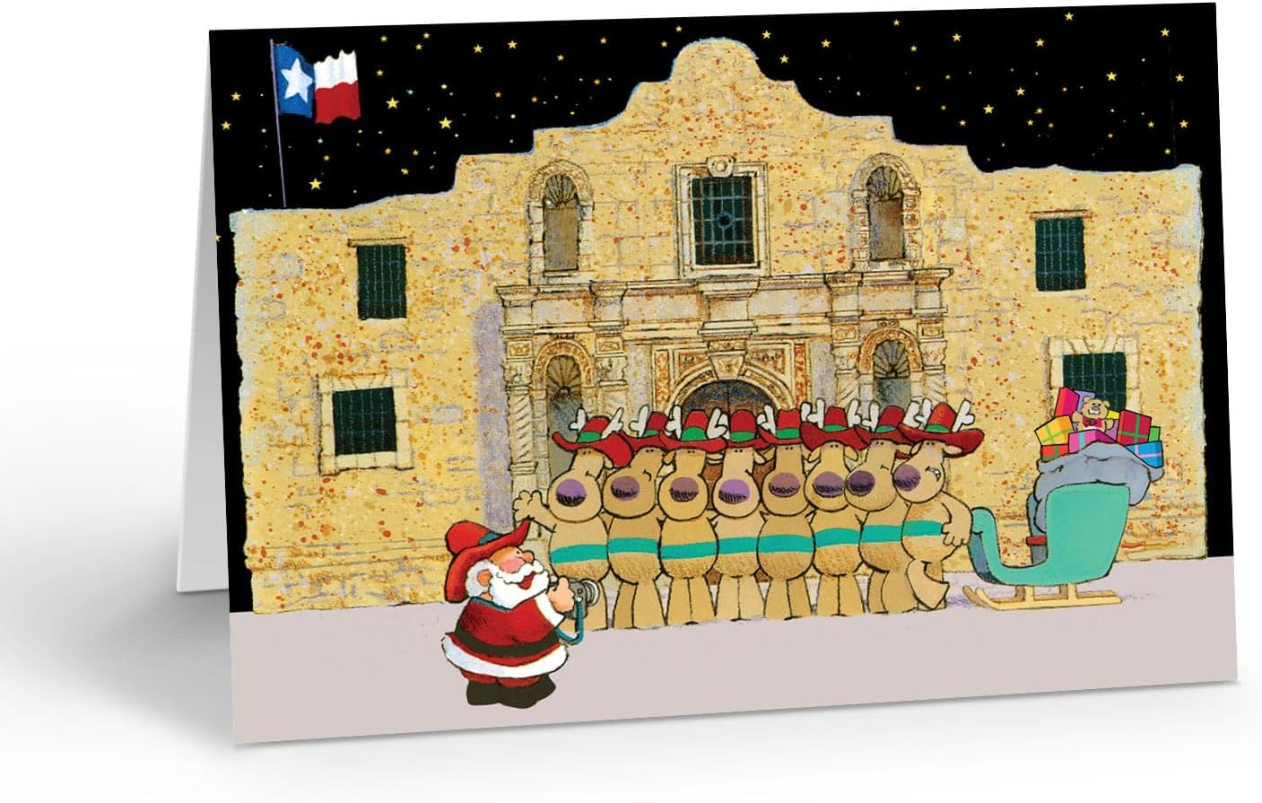 Stonehouse Collection | Visiting the Alamo Christmas Cards | Texas Christmas Cards | 12 Western Christmas Cards & Envelopes (Santa at the Alamo)