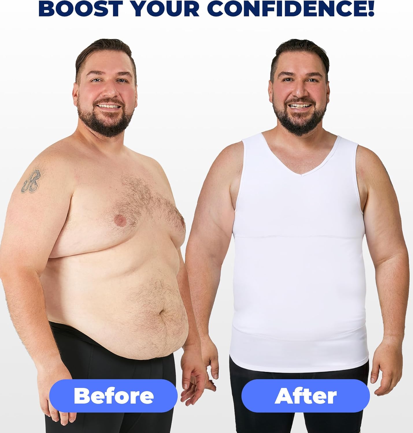 Compression Shirt Men, V-Neck Slimming Body Shaper Tank Top Shapewear Undershirt for Gynecomastia Tummy Control - Image 2