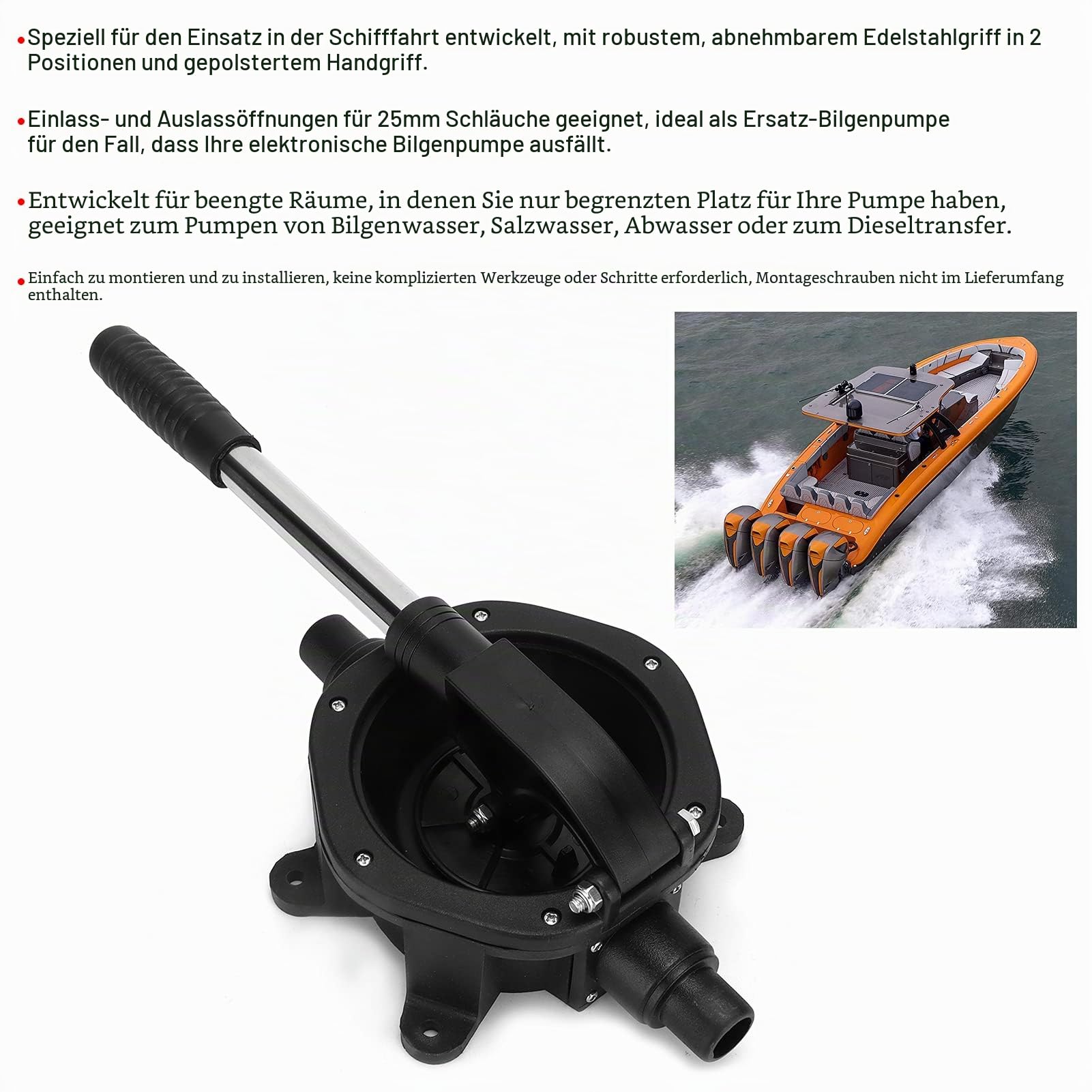 Fyearfly Manuelle Bilgenpumpe, 45 l/min/720 GPH Handbilgenpumpe Selbstansaugende Wasserpumpe, Membran Marine Abwasser Umfüllpumpe für Diesel, Abfall, Salzwasser, Bilgenwasser