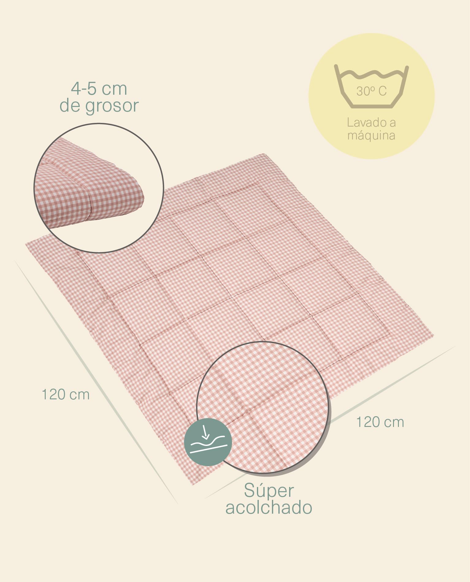 molis&co. Alfombra de Juegos para bebé. Alfombra Infantil extragrande 120x120cm plegable, portátil, Tapete de suelo niños pequeños y bebés. OEKO TEX 100. (Dusty Rose, 120x120 (Cuadrada)) — view 2