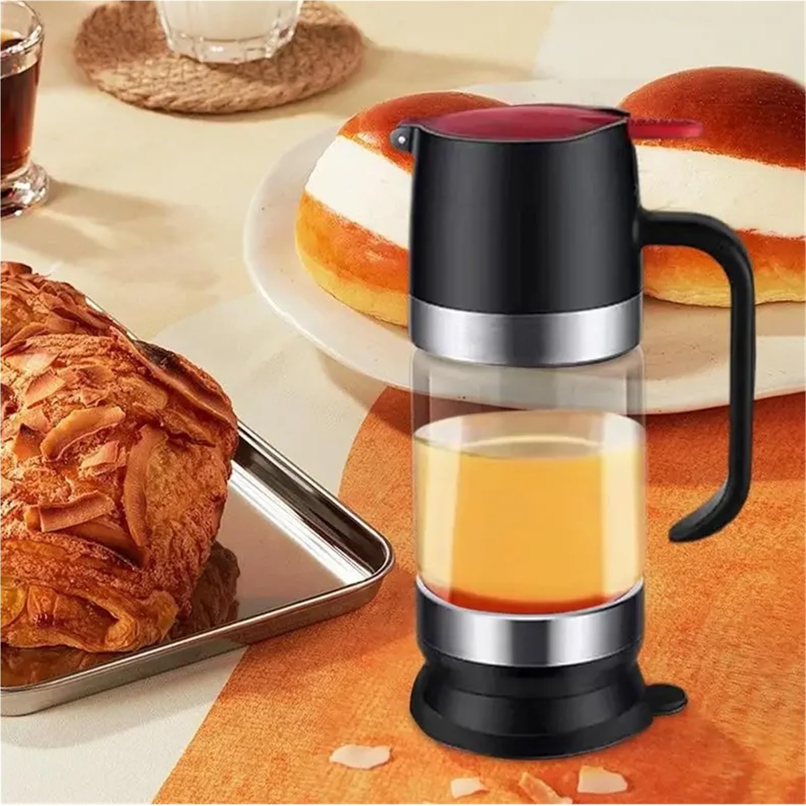 Distributeur De Miel Distributeur de miel en verre anti-goutte, pot Type poussoir, récipient transparent, sirop d'érable avec poignée for le café