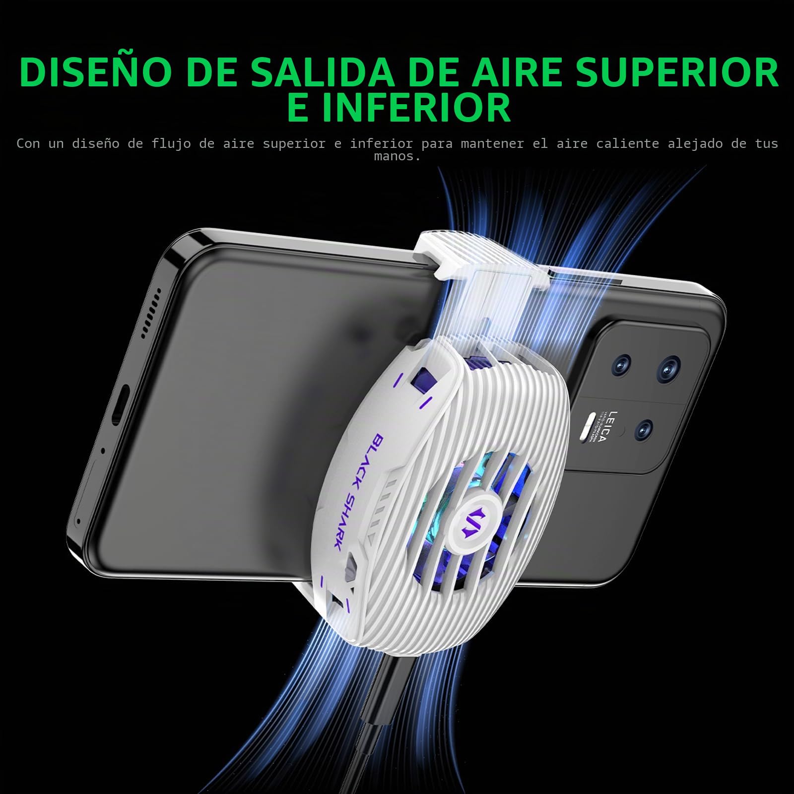 Black Shark Cooler 5 Neo - Ventilador de refrigeración para smartphone con cable, ligero, silencioso, con iluminación RGB (blanco)