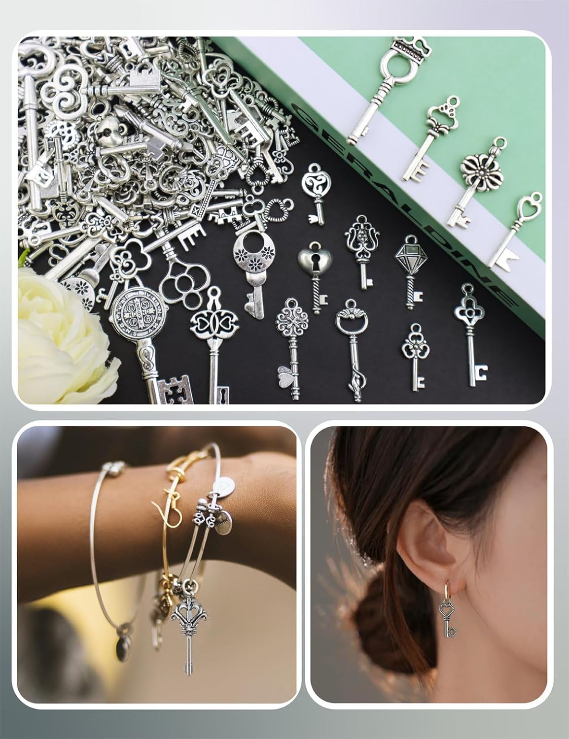 JIALEEY 125PCS Vintage Skeleton Keys, Steampunk Accessories Antique Silver Charms for Pendant DIY Jewelry Making Craft Supplies - Image 7