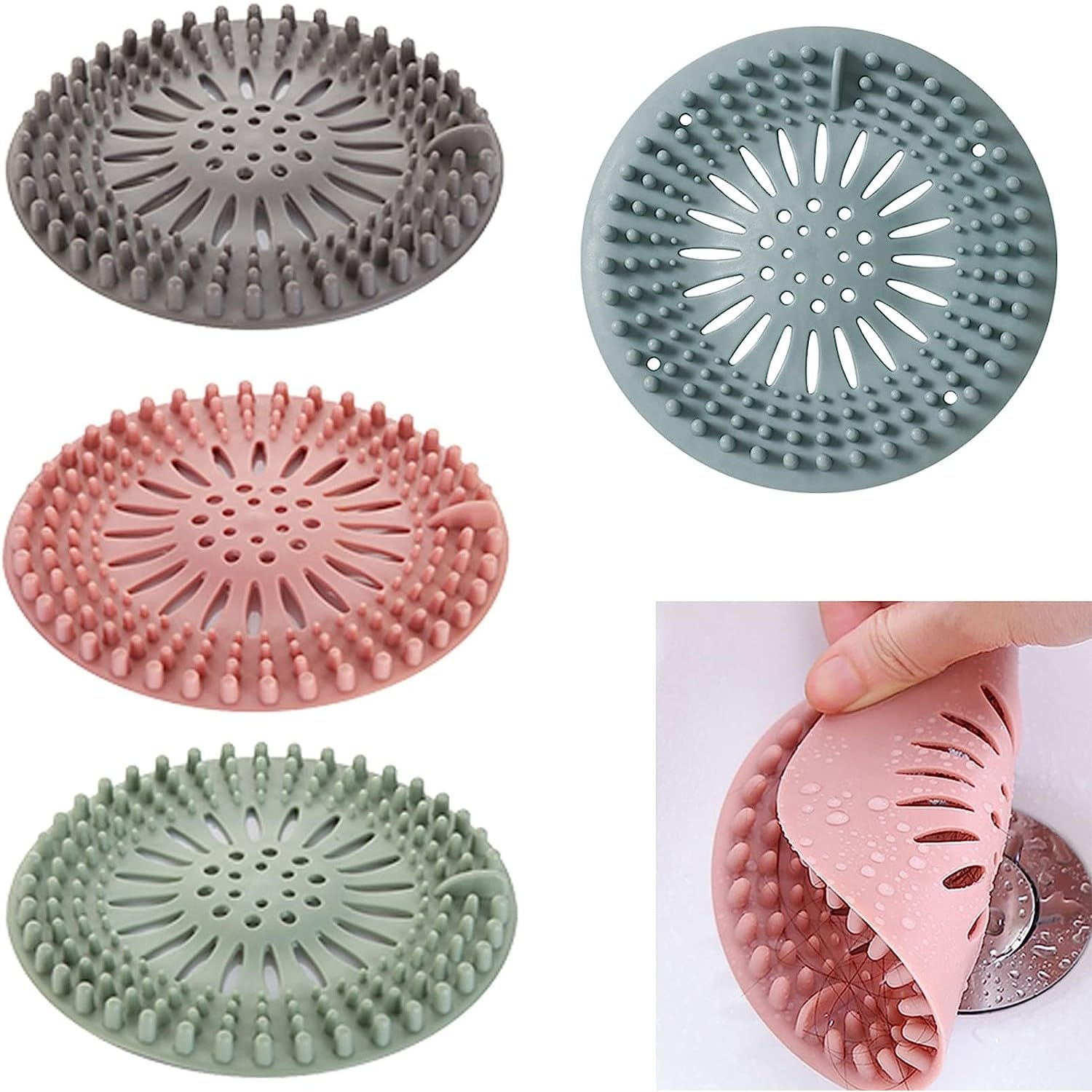 KRIVETY Silicone Hair Catcher Drain Cover, Shower Drain Cover, Drain Protector Filter, Kitchen Drain Stopper Sink Filter, Sewer Drain Strainer for Bathroom Kitchen Bathtub (Pack of 4) (B0C8BFD7ZH) Amazon Price History, Amazon Price Tracker