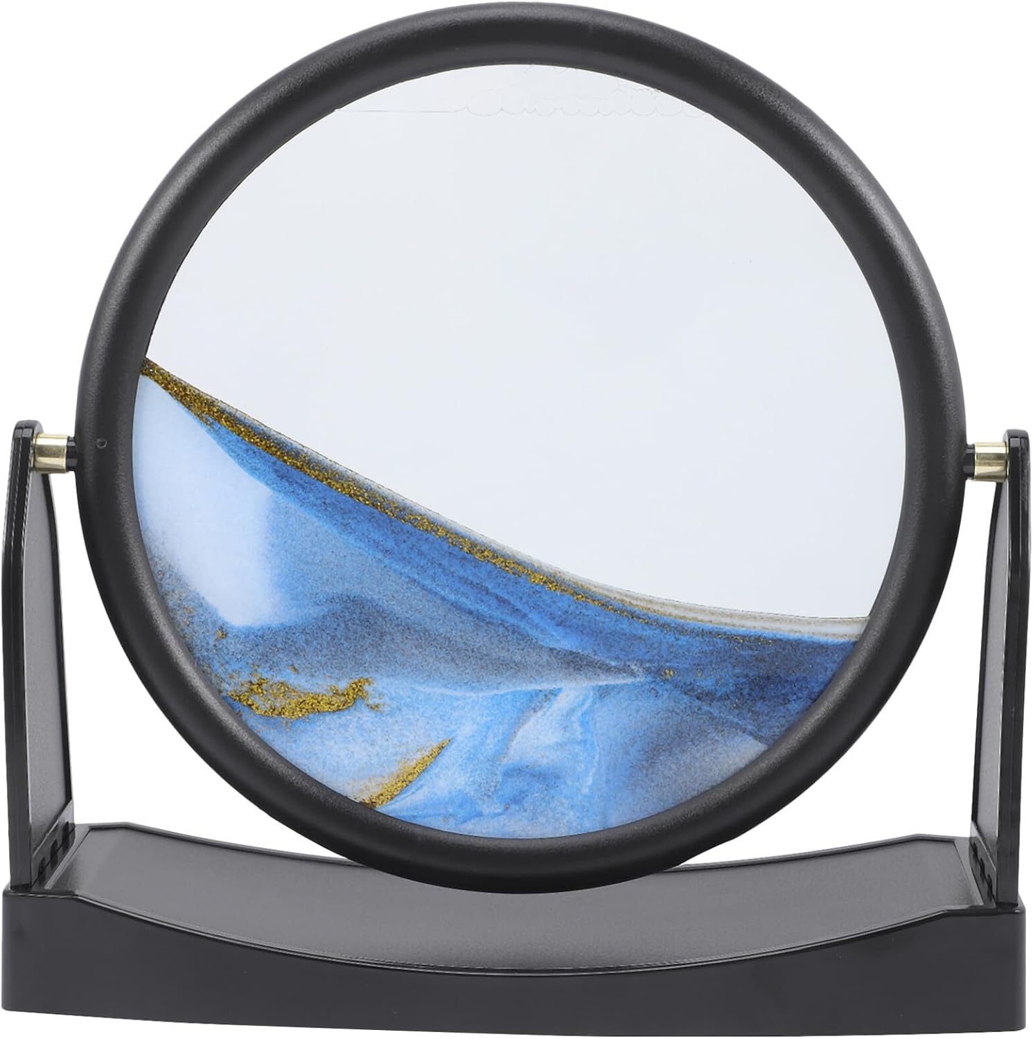 LALADEFIEE Moving Sand Art Picture with Rotating Base Blue Frame 250x60x250mm Landscape Moving Sand Art for Home and Office Desk Decoration Ornament for Adults