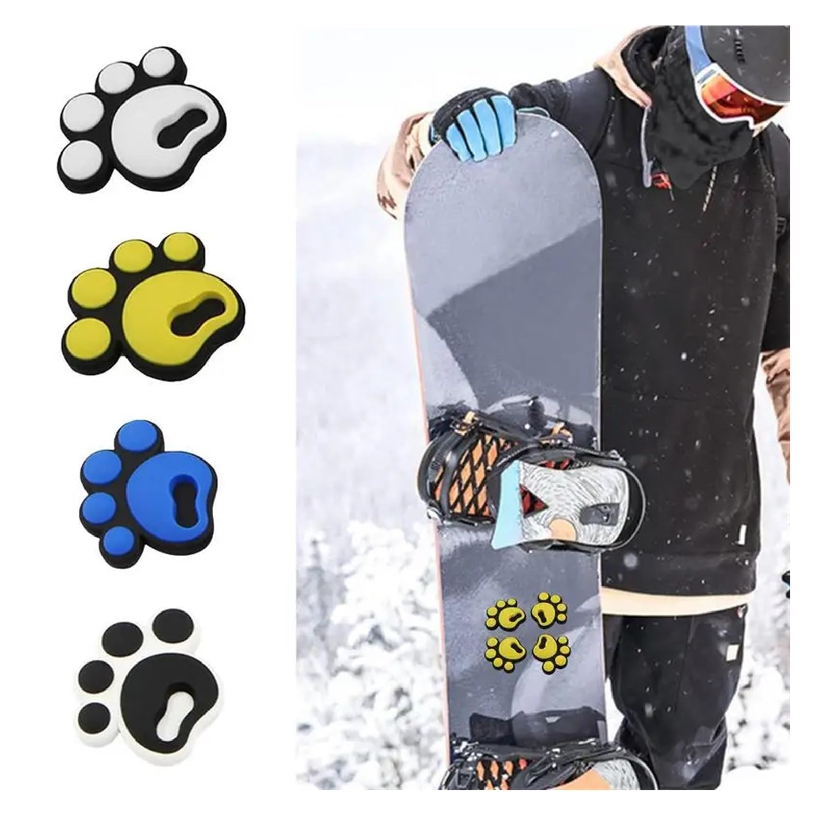 Coussinets pour Planche à Neige Lot de 4 Patins Snowboard en Caoutchouc Souple, Autocollants Forme d'empreinte, Tapis antidérapant for Accessoires Ski
