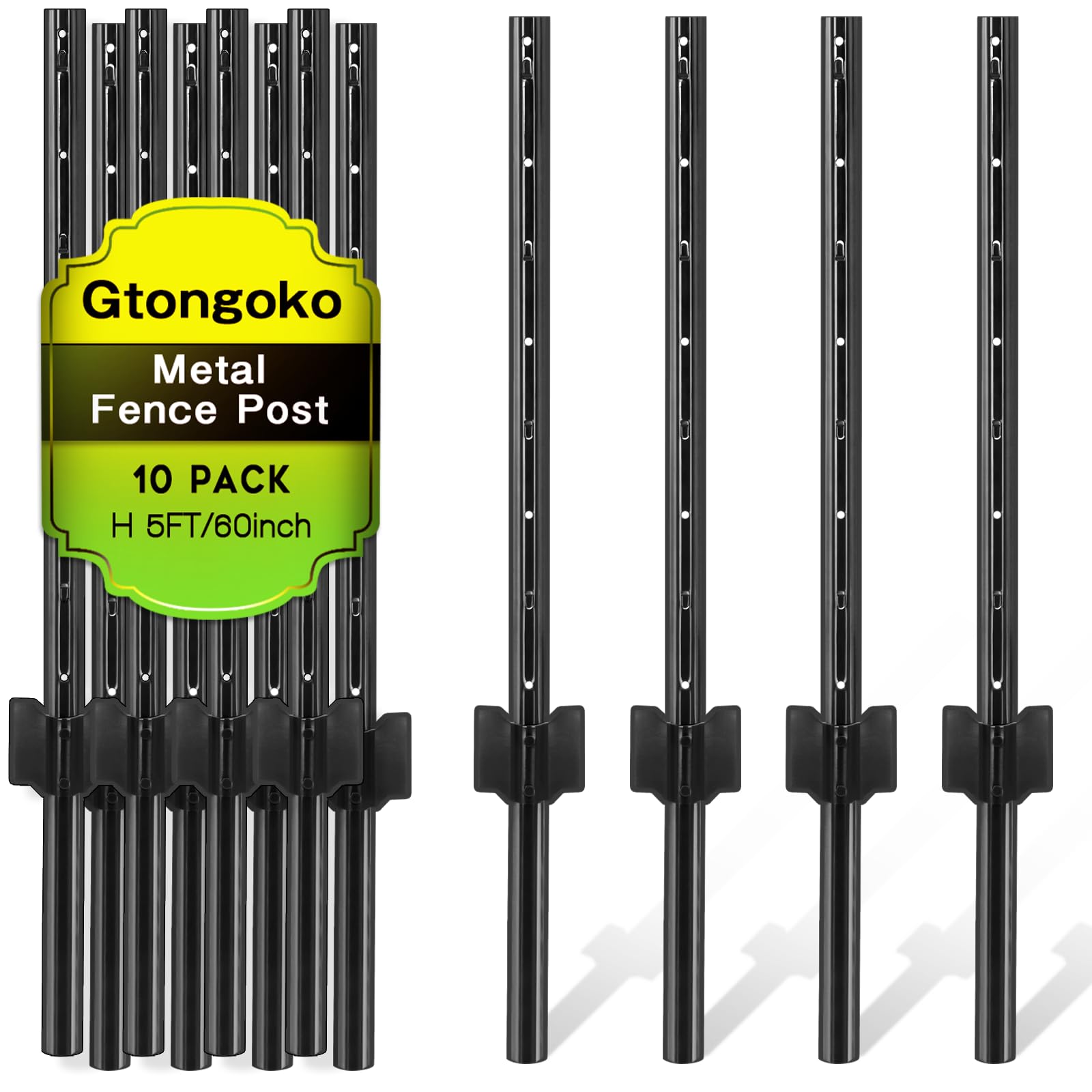 Photo 1 of **ONLY 9** 10 Pack 5FT Heavy Duty Metal Fence Posts, Black U Channel No Dig Fence Stakes with Anchor Plate, Steel Posts for Wire Fencing, Garden Protection, Animal Barrier, Yard & Farm Boundary