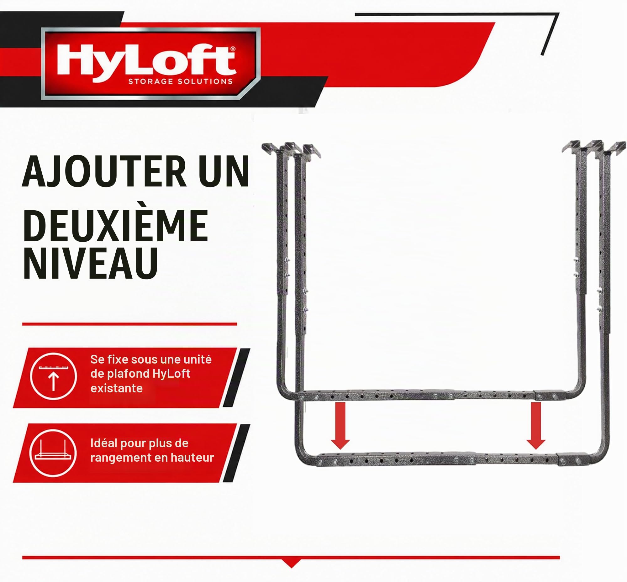 HyLoft 80844-10 34 in. x 26 in. Adjustable Garage Ceiling Mount Storage Rack Kit - Hammertone
