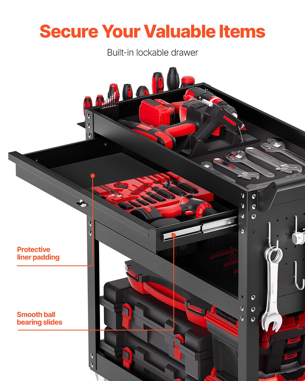 VEVOR Werkzeugwagen 830x350x826 mm, 160 kg Tragkraft, Werkstattwagen mit Schublade, Aufbewahrungsorganizer für Mechanikerwerkzeuge, für Garage, Lager und Reparaturwerkstatt, schwarz