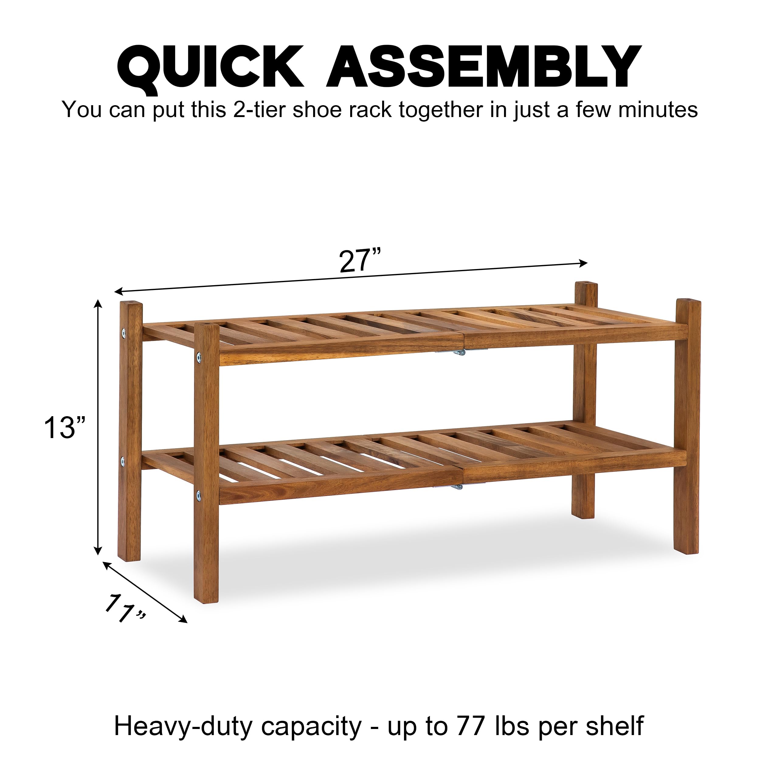 Amazon.com: VICTORY RELAX Natural Acacia Wood 2-Tier Folding Shoe