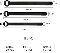 Vista 2 de 120 PIEZAS Envolturas de Cable de 5/6/8 Pulgadas para Cables de Carga – Lazos Organizadores de Cables de Datos – Bridas de Cable Reutilizables