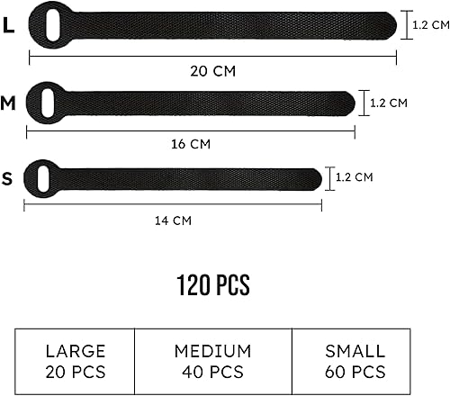 Miniatura 2 de 120 envolturas de cables de 568 pulgadas para cables de carga, lazos organizadores de cables de datos, bridas reutilizables para cables eléctricos,