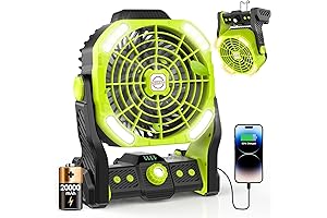 Powerful RYOBI Battery Powered Personal Fan, 20000mAh Portable Camping Fan with LED Lantern