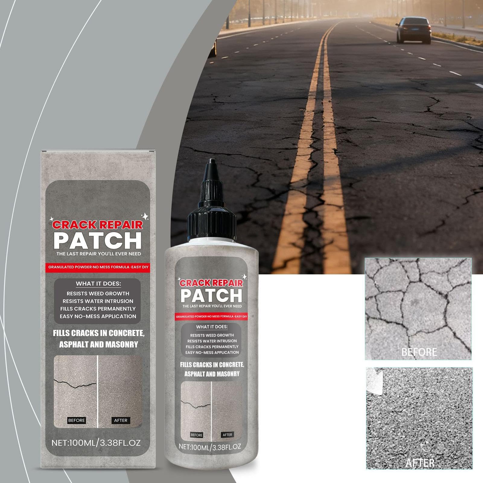 Sigillante per Calcestruzzo e Cemento - Riempitivo Liquido Impermeabile ad Asciugatura Rapida, Riparazione Crepe Grigio Calcestruzzo