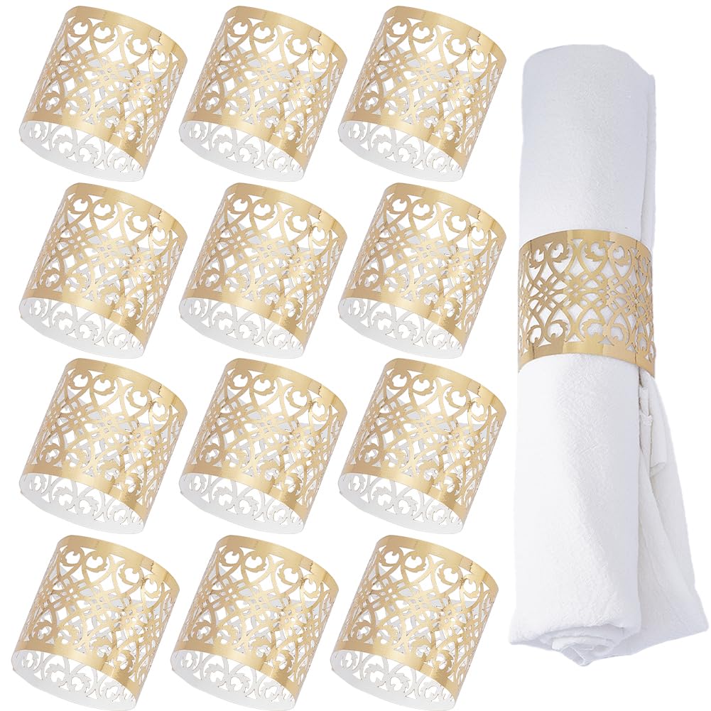 GORGECRAFT 50 Pieza de Servilleteros Dorados Servilletas de Papel de Metal Huecas Bandas Decorativas de Papel de Aluminio Corte Láser para Bodas Cenas Decoraciones de Mesa Eventos Especiales