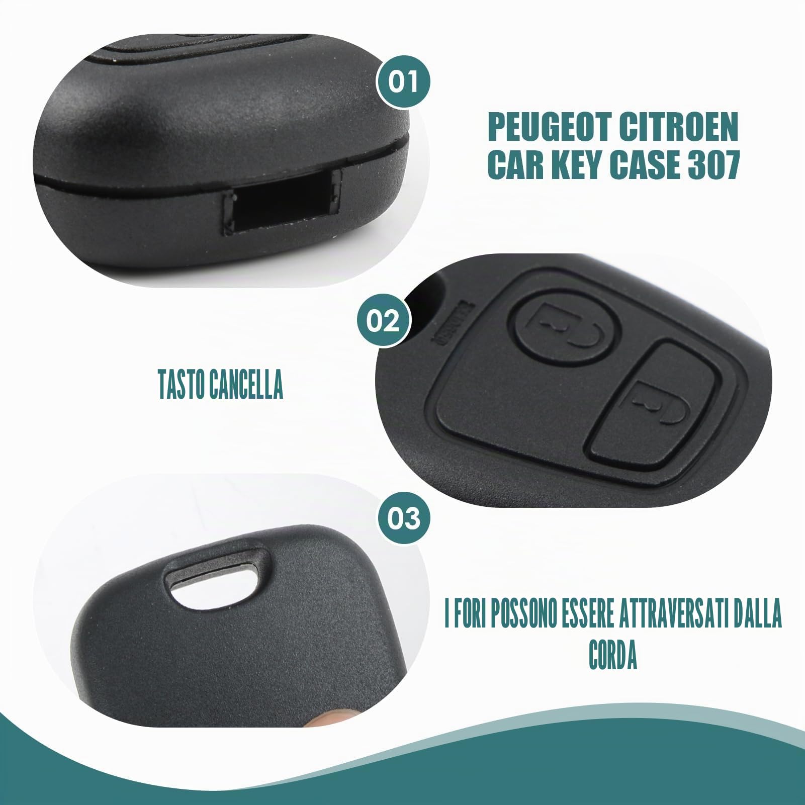 Guscio Chiave per Peugeot 2 Tasti, Cover Chiave Guscio Telecomando Compatibile con Peugeot 106, 107, 206, 207, 208, 407, 806, Citroen C1, C2, C3, C4, C5, Guscio di Ricambio + Due Micro Pulsanti