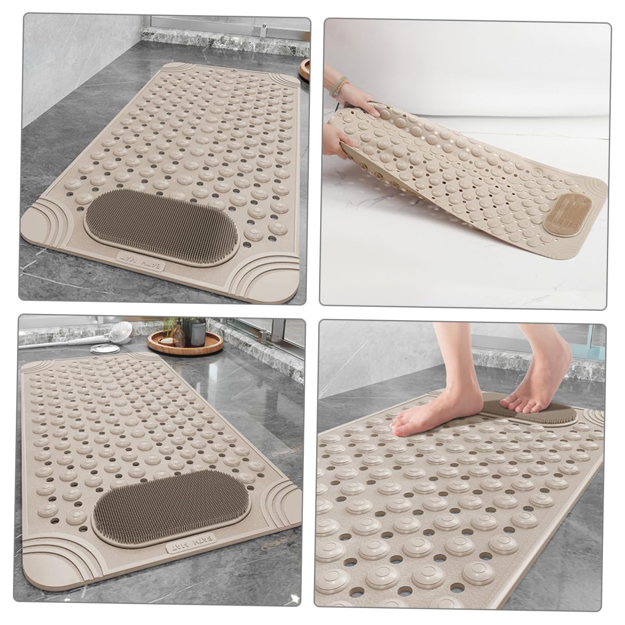 Alfombrilla Antideslizante con Ventosas de PVC, Resistente al Desgaste y Masaje para Pies en Baño Beige para Ducha