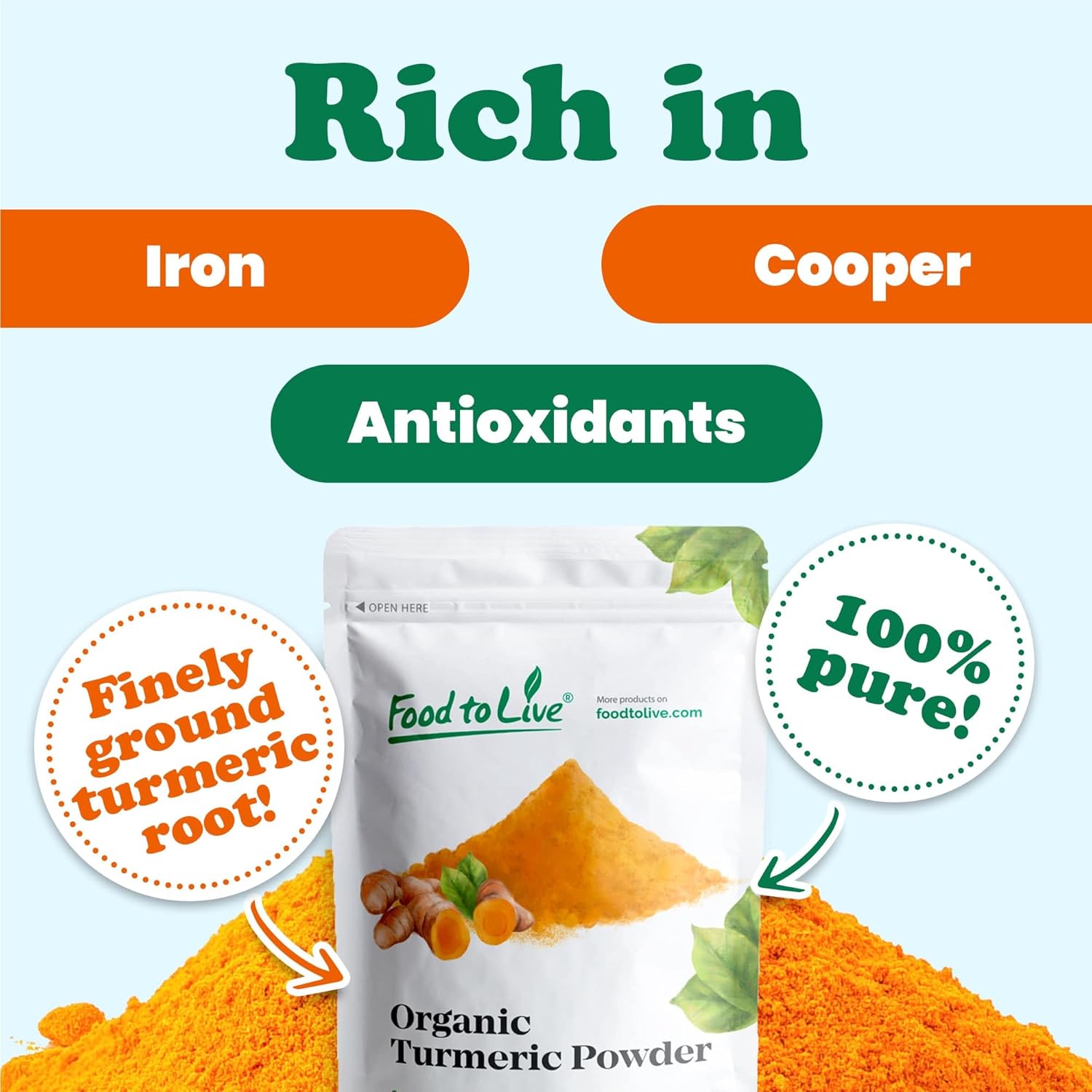 Food to Live Organic Turmeric Powder, 4 Pounds Non-GMO, Finely Ground Turmeric Root, Pure, Kosher, Vegan, Bulk. Fragrant Spice. Great for Asian, Middle East Dishes, Spice Blends, Beverages.