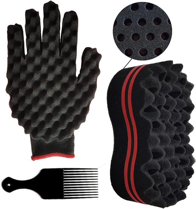 2PCS Hair Curl Sponge, Magic Curly Sponge Gloves Barber Curl Twist