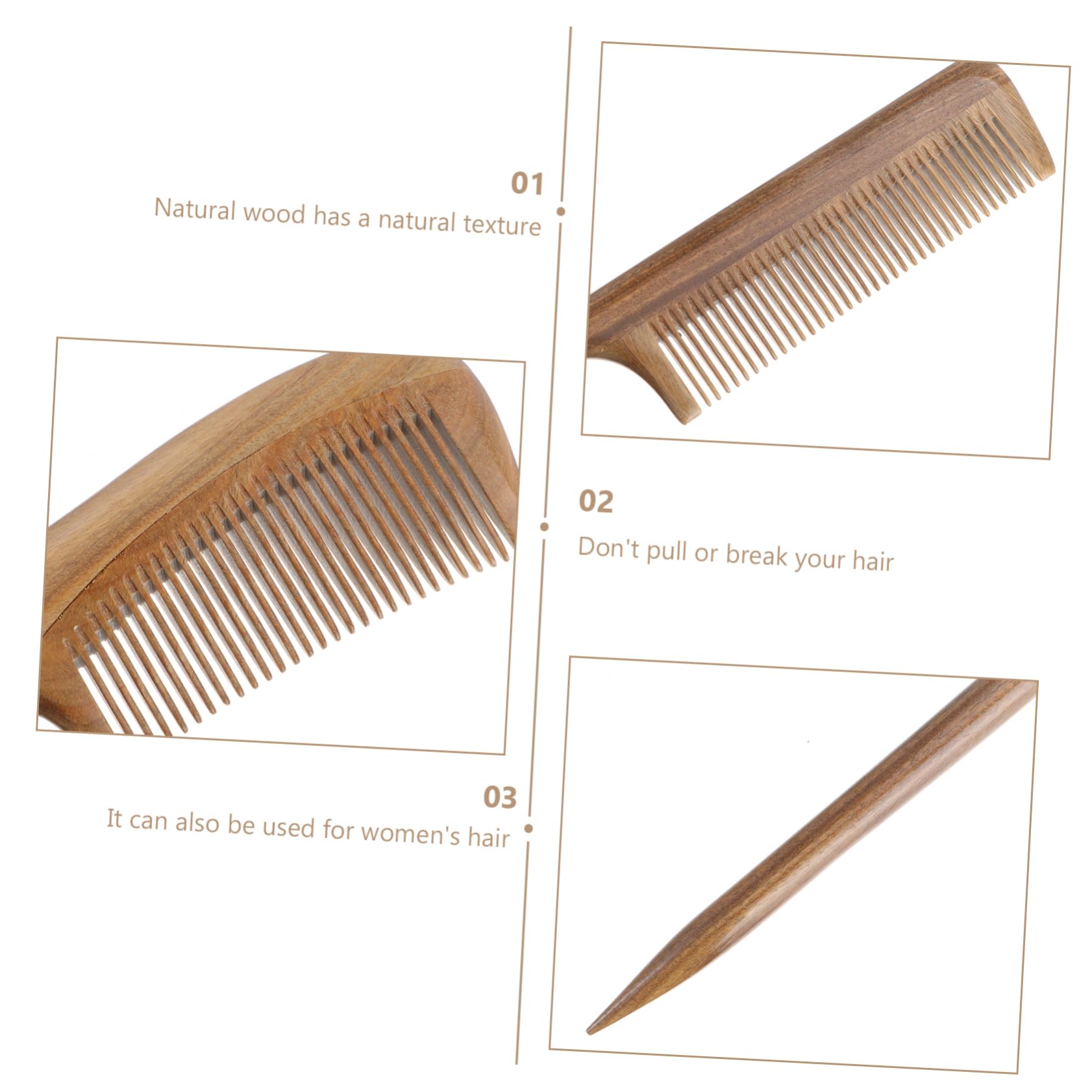 2piezas Peines Para Peinar El Cabello De Sándalo Diseño De Dientes Anchos Mango Puntiagudo Portátil