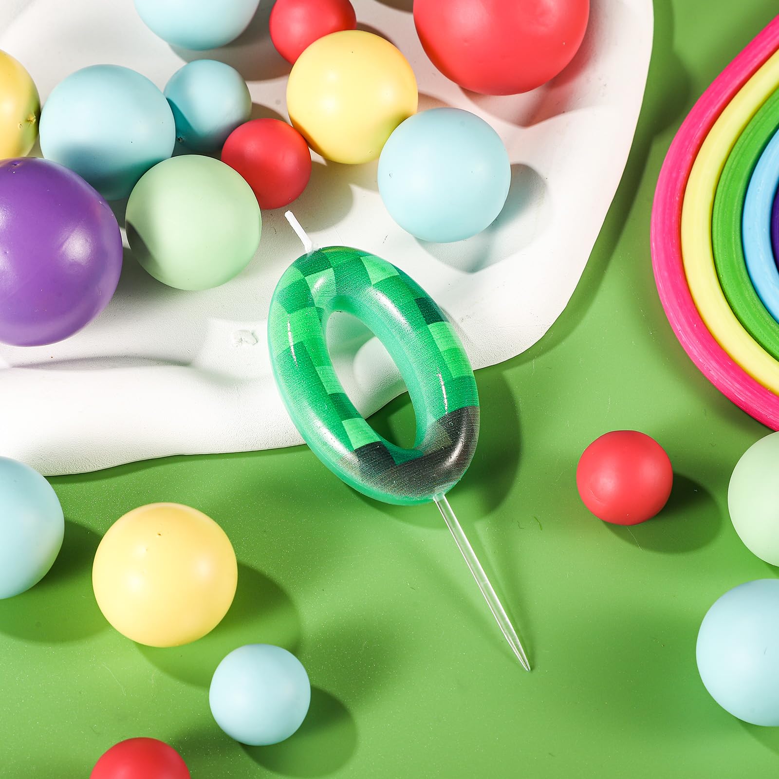 Bougie Chiffre TNT Vert Pixel Pour Gâteau D'Anniversaire - Déco Thème Jeux Vidéo - Baby Shower, Fête - Numéro 8