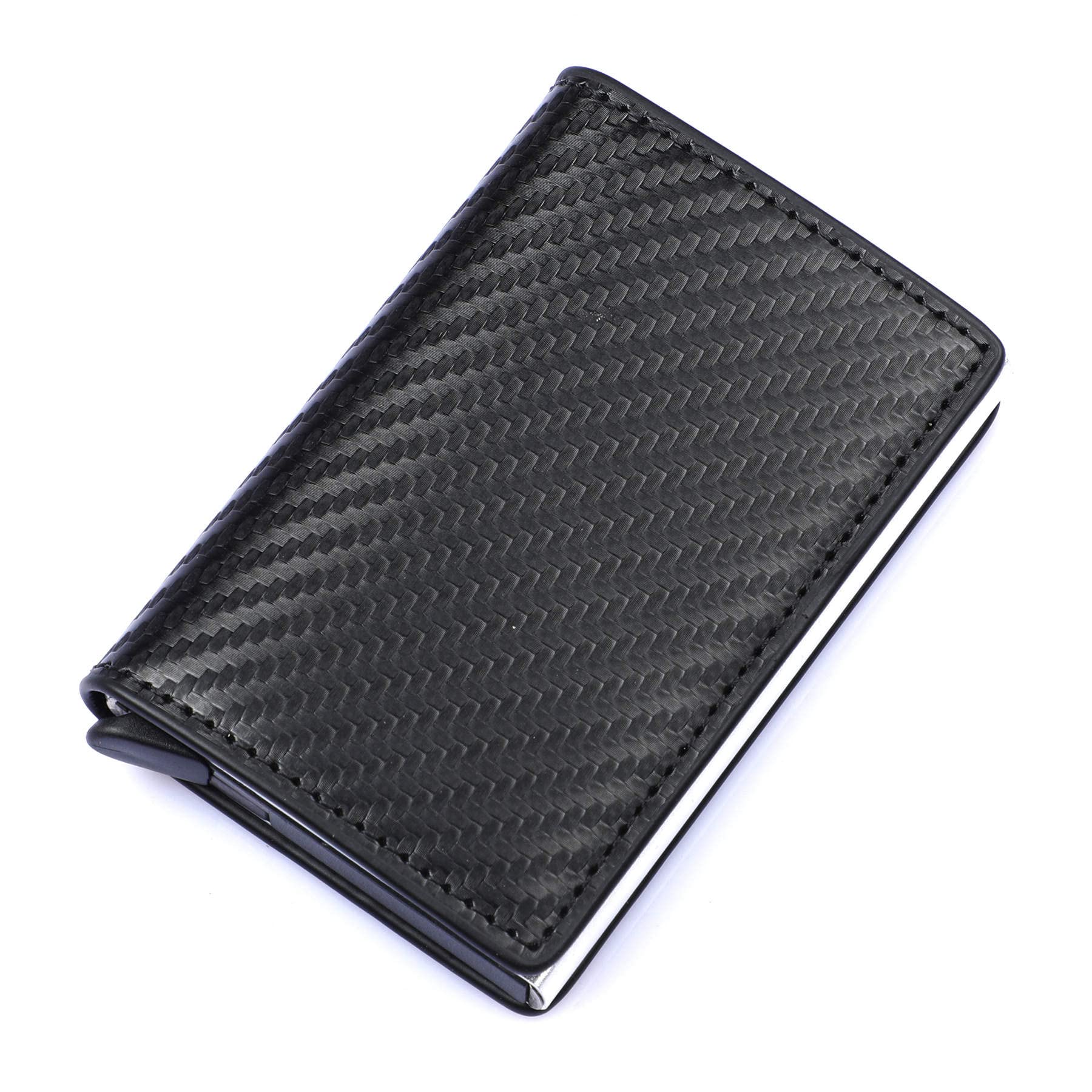 Slim Wallet for Men with Money Clip,Pop Up Wallet RFID Blocking Aluminum Automatic Credit Card Holder Case Minimalist Leather Smart Wallet (Carbon