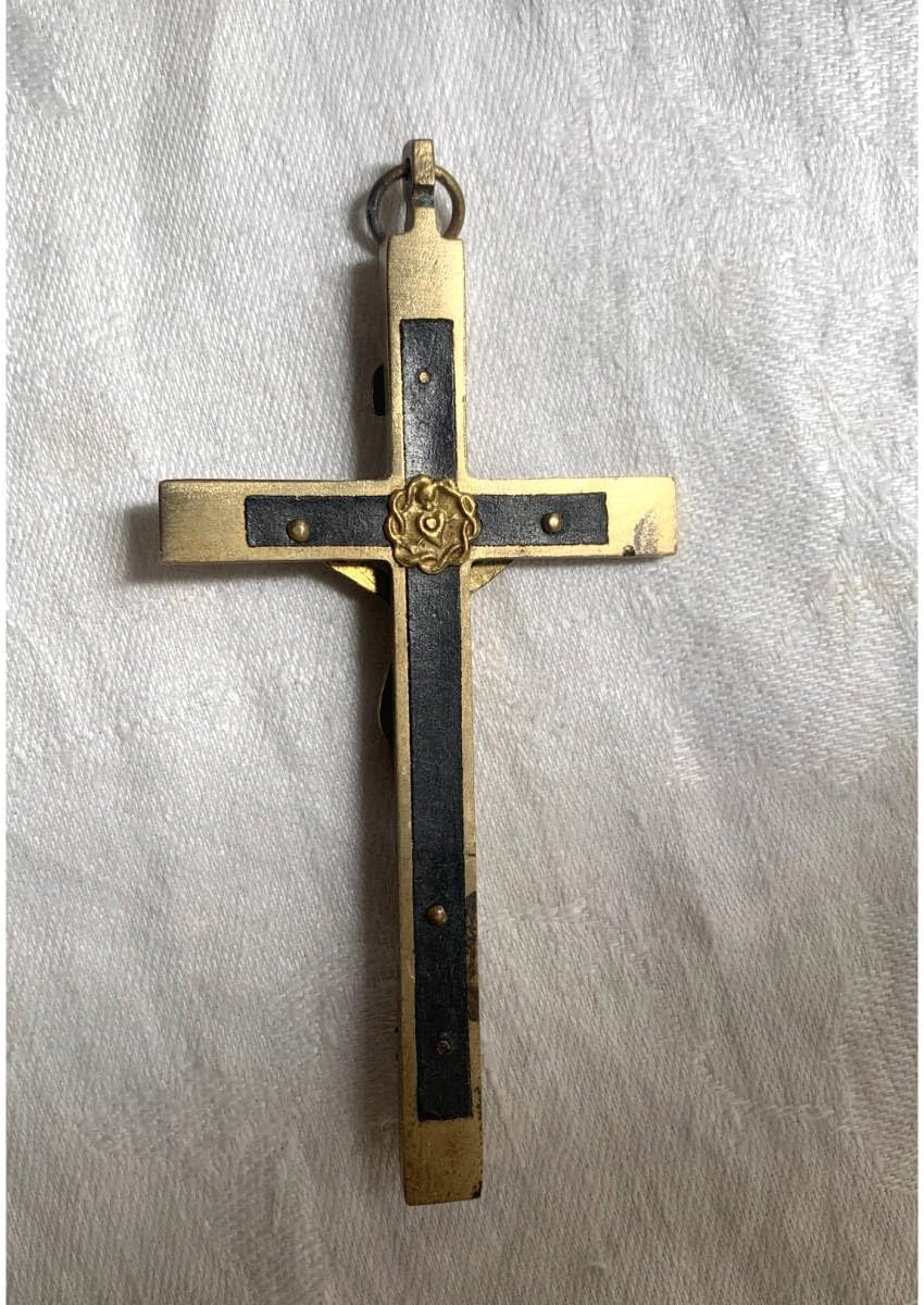 稀少 フランス 19世紀後期 髑髏 スカル 真鍮 クロス 十字架 イエス マリア キリスト ロザリオ バイク Harley 骨董 ア