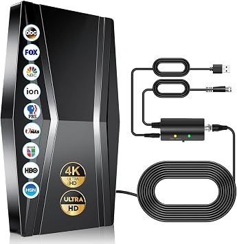 テレビアンテナ 屋内長距離 スマートテレビやすべての古いテレビ用のデジタルアンテナ ローカルチャンネル用屋内テレビアンテナ アンプ信号ブースター付き 8k/4k/1080p - 40フィート同軸ケーブル対応