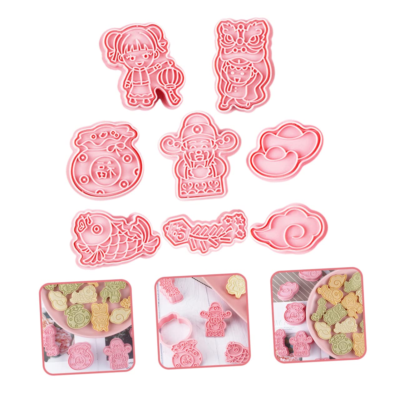 MAGICLULU 5 Juegos Molde De Galletas Sellos De Galletas 3d Mini Cortadores De Galletas De Navidad Cortador De Galletas Circular Fabricante De Moldes De Postre El Plastico Rosa 8 Uds * 5