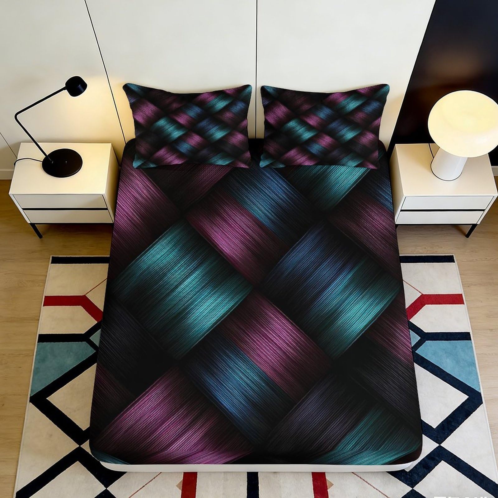 3D Printed Ombre Plaid Fitted Sheet Microfiber Deep Pocket Bedroom Bedding Ombre Plaid Mattress Fitted Cover Non-Slip Washable 90x200x25cm