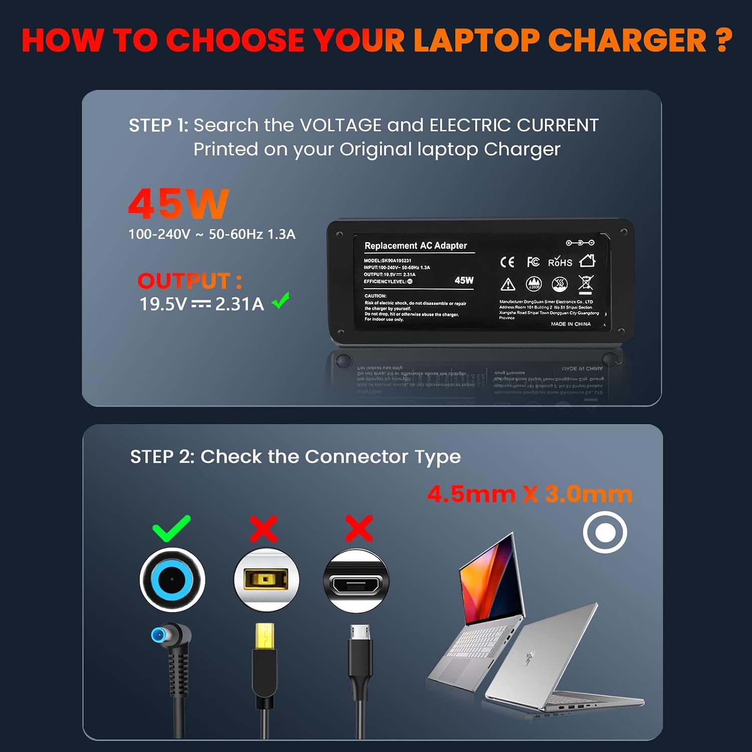 Goodovo 45W Laptop Charger Compatible with HP 14 14s 15 15s 17, Stream 11 13 14, Pavilion 11 13 14 15 17, Spectre X360 - Image 4