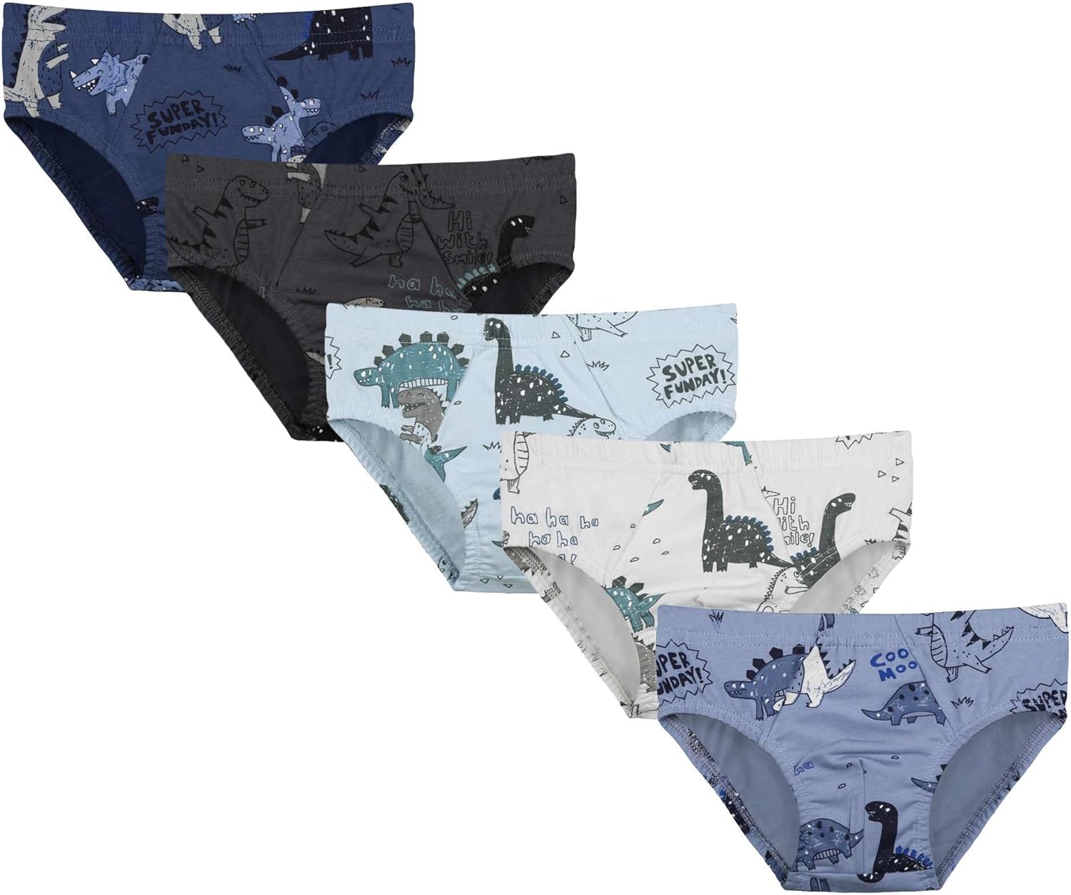 Donella Boys' Cotton Underwear 5 Pack - Soft Stretch Briefs for Boys, Dinosaur Print