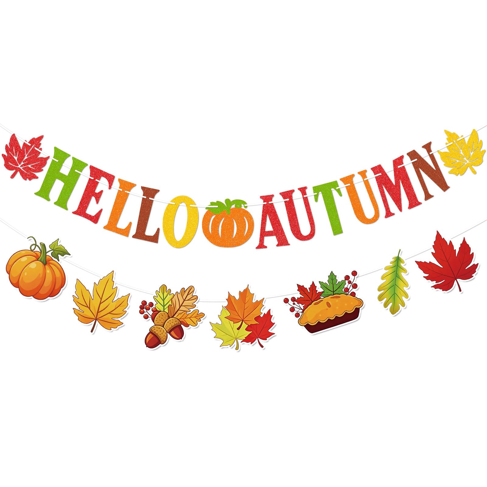 2 PCS Autumn Bunting, Hello Autumn Banner Maple Leaf Garland Hanging Banner